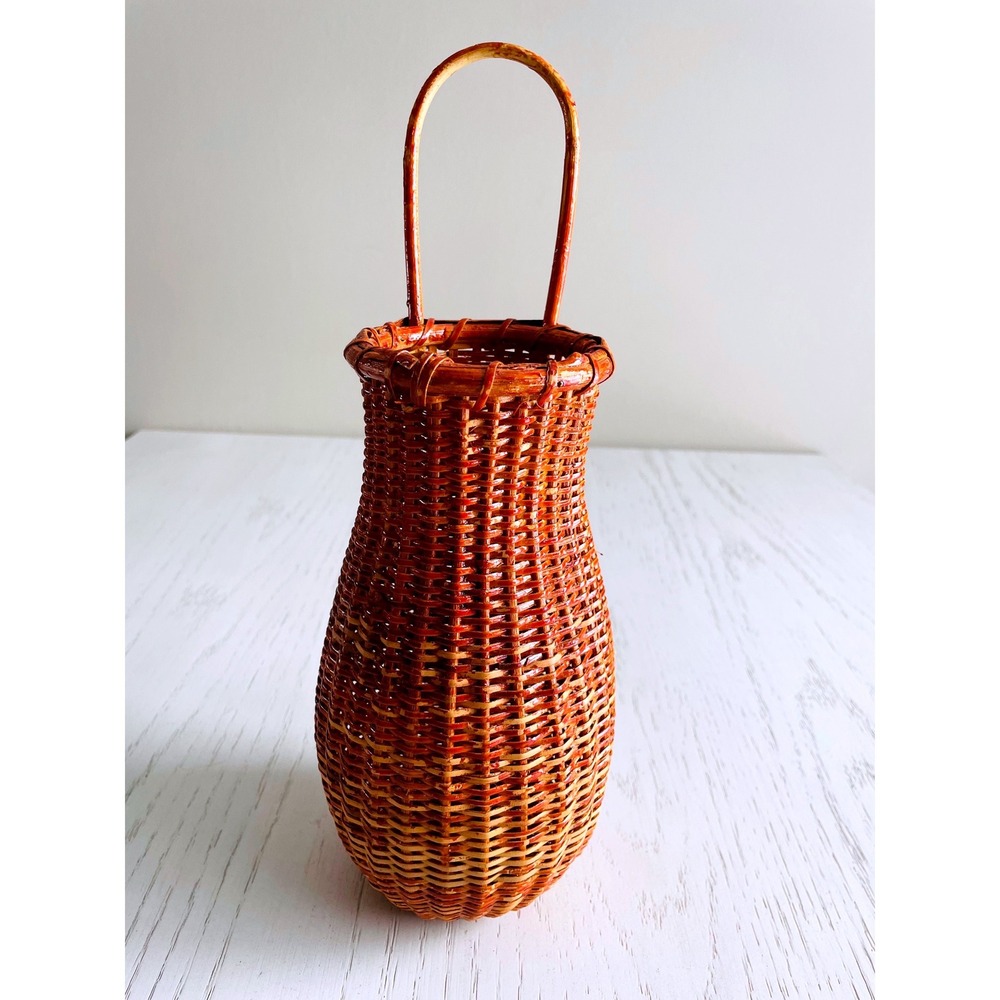 Vintage Dated 1994 Lightship Style Handwoven Nantucket Wall Vase with Handle 13"